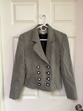 Dior Black and White Houndstooth Double-Breasted Blazer Jacket